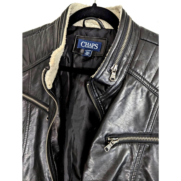 Chaps Black Faux Leather Moto Womens Jacket XL - Picture 7 of 8